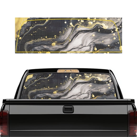 FUIALDOLG Black Gold Marble One Way Vision Rear Window Graphics Perforated UV Waterproof Back Window Decal for Pickup SUV Trucks, Privacy Film