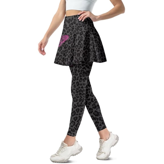 FUIALDOLG Black Leopard Butterfly Skirt with Leggings for Women Tennis Golf Skirted Capri Tennis Leggings Lady Tummy Control High Waisted Yoga Pants with Pockets,Size XS