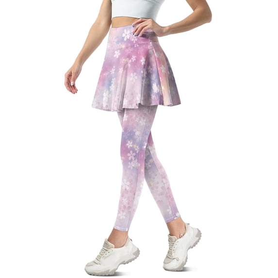 FUIALDOLG Bling Cherry Blossom Tennis Skit with Leggings Women Athletic Skirt with Leggings Aesthetic Floral Ruffle Flared Tennis Skorts,Size M