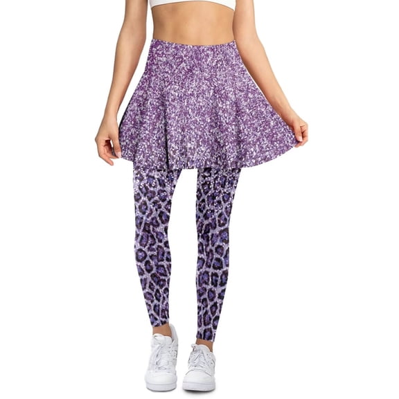 FUIALDOLG Bling Leopard Purple Golf Skirt with Leggings for Women Cheetah Animal Skin Leggings Athletic Tennis Skorts Lady Gym Workout Yoga Pants Picckleball Clothing,Size 3XL