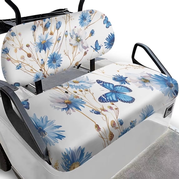 FUIALDOLG Blue Butterfly Daisy Print Golf Cart Seat Protector Easy to Install Ezgo Txt Front and Back Seat Cushion Cover for Golf Cart Decorations All Seasons