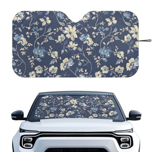 FUIALDOLG Blue Floral Windshield Sun Shade Car Front Windshield Sunshade Sun Shield Protector Foldable Protector Covers for Auto Interior Accessories Keep Car Cool In Summer