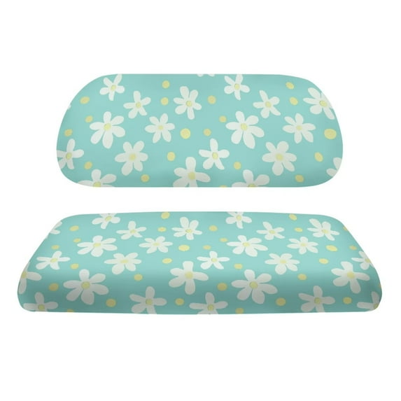 FUIALDOLG Blue Golf Cart Seat Covers Universal Fit for Club Car Precedent Ordinary Seat Cushion, Daisy Floral Print Fashion Golf Cart Decorations Soft and Comfortable, Breathable & Easy to Clean