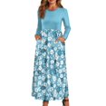 FUIALDOLG Blue Hibicus Flower Turtle Maxi Dress for Women Lady Long ...