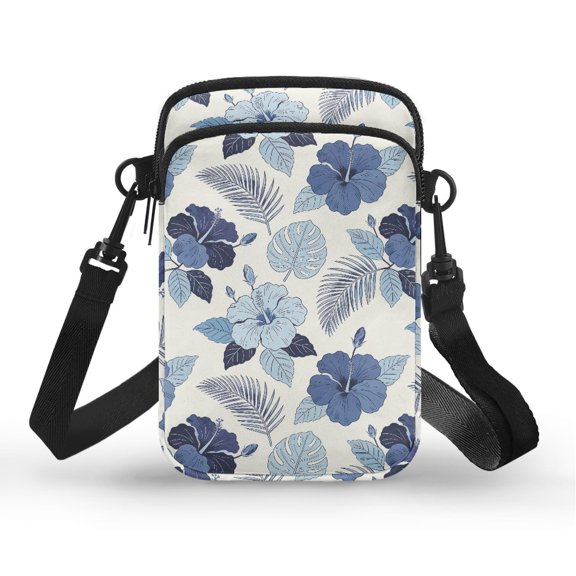 FUIALDOLG Blue Hibiscus Leaf Decoration Small Purse, Leakproof Crossbody Bag Polyester Casual Cell Phone Purse for Travel Work