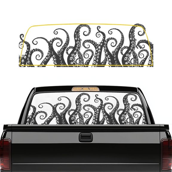 FUIALDOLG Blue Marine Animals Tentacle Print Vinyl Truck Rear Window Decal, 66.9 x 22.4 Inch Full Windows Coverage Perforated Pickup Car Window Stickers for Most Pickup Models