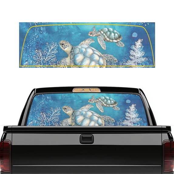 FUIALDOLG Blue Ocean Coral Pattern Truck Rear Window Decal for Most Trucks Pickups, Vinyl UV Blocking Car Rear Windshield Sunshade with Durable