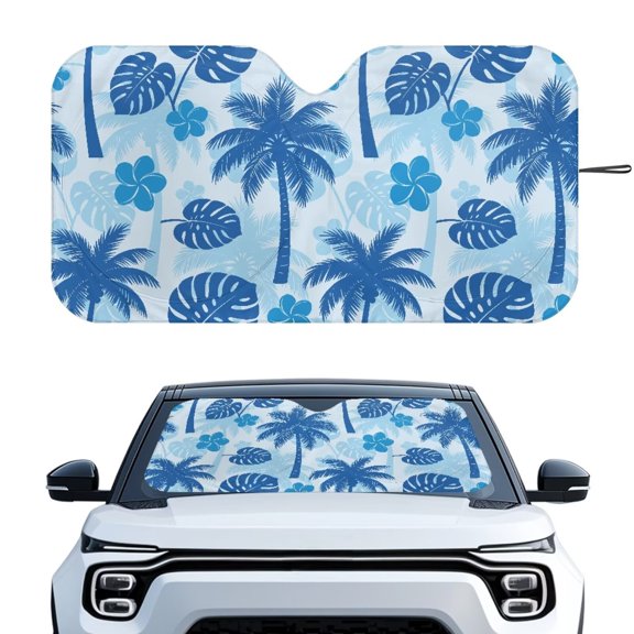 FUIALDOLG Blue Palm Monstera Car Windshield Sun Shade,Foldable Sunshade for Front Window Auto Windshield Sunshade Protect from Sun Rays Heat,Fits Most Cars Trucks & SUVs