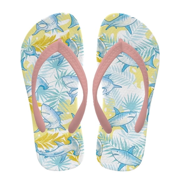 FUIALDOLG Blue Sharks Palm Leaves Print Flip Flop Sandal Water Shoes - Beach Slides Slip-on Quick Dry Thong FlipFlops Sandals for Boys (11-12 Little Kids) Size 10