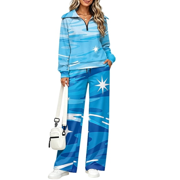 FUIALDOLG Blue Starry Ocean Pattern Lounge Sets, Mock Neck with Pockets ...