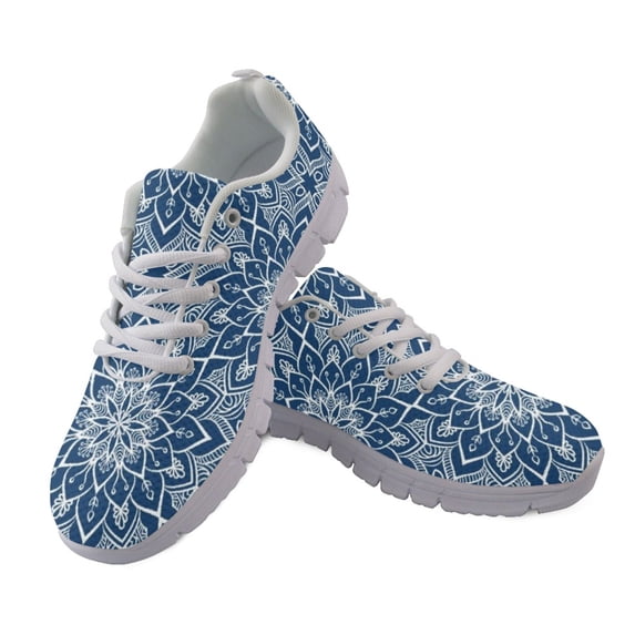 FUIALDOLG Blue White Mandala Sports Tennis Shoes, Breathable Mesh Athletic Trainers for Walking Training and Casual Daily Wear