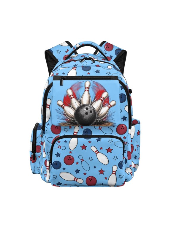 Bowling Pins Ball Casual Kids Backpack, 17 Inch 600D Polyester Multi Pocket School Bag for Elementary Daily Travel