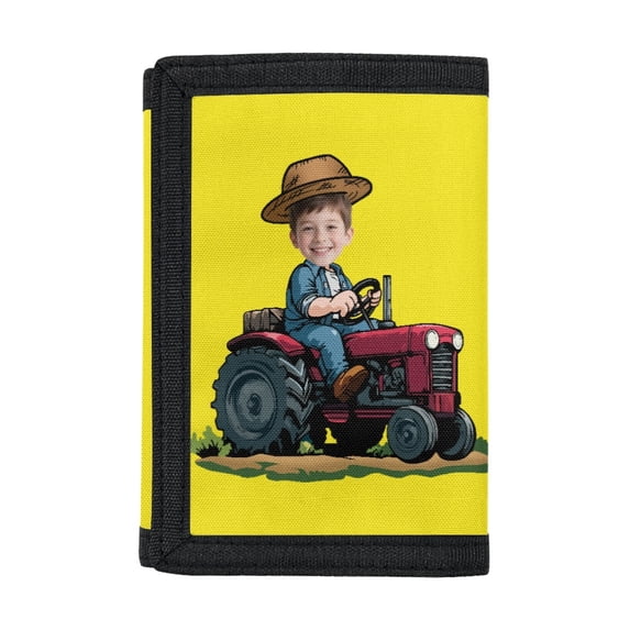 FUIALDOLG Boy Driving Tractor Print Wallet for Boys, Polyester Children's Wallet for Outdoor, Slim Lightweight Trifold Card Wallet