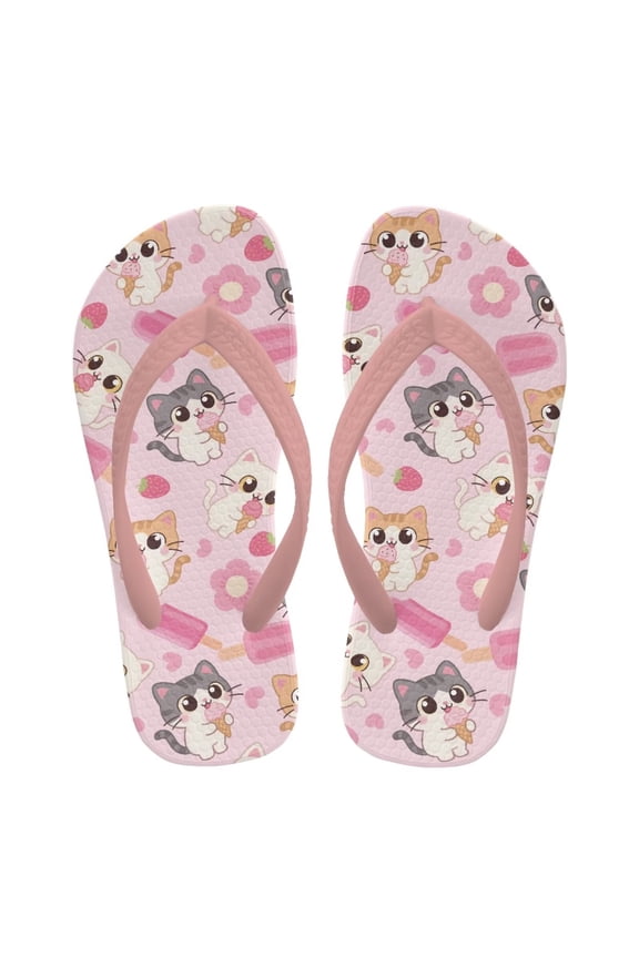 Boy Flips Flops for Kids Cute Kitty Ice Cream Print Child Slip-on Thong Sandals Kid Boys Slides Water Shoes for Beach Swim Pool Size 3