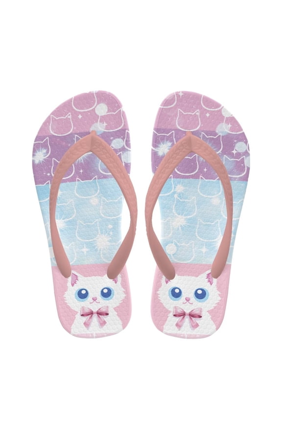 Boy Girl Flips Flops for Kids Cute Kitty Purple Print Slip-on Thong Sandals Kids Slides Water Shoes for Beach Swim Pool Size 3