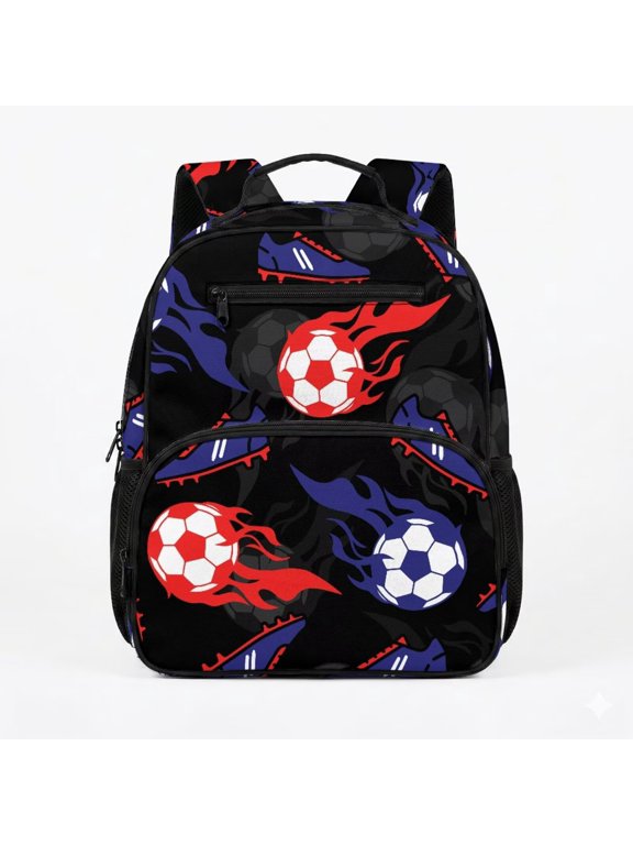 Boy's Gir'ls Toddler School Backpack Age 2-5 Years Flame Soccer 13.5" Preschool Daypack, Large Capacity Kindergarten Bag with Side Mesh Holders
