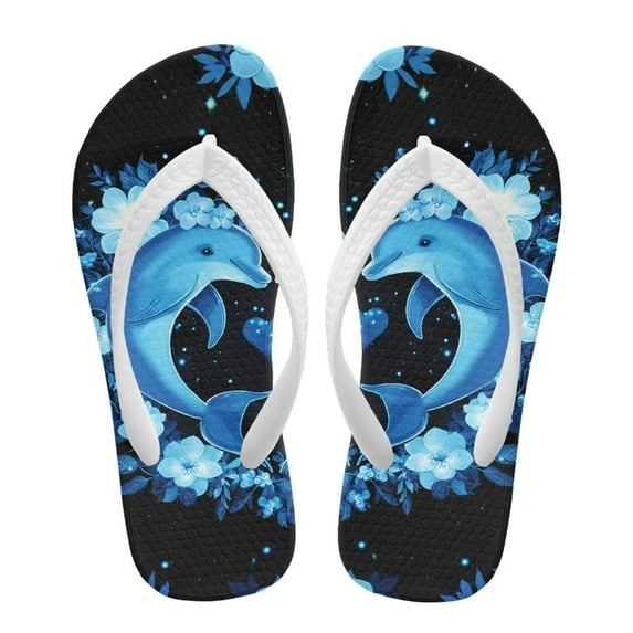 FUIALDOLG Boys Girls Flip Flops Sandals Dolphin&Floral Print Water Park Summer Beach Swim Pool Shoes for Kids Indoor and Outdoor Size 11