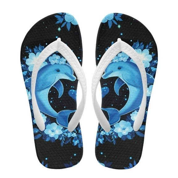FUIALDOLG Boys Girls Flip Flops Sandals Dolphin&Floral Print Water Park Summer Beach Swim Pool Shoes for Kids Indoor and Outdoor Size 3