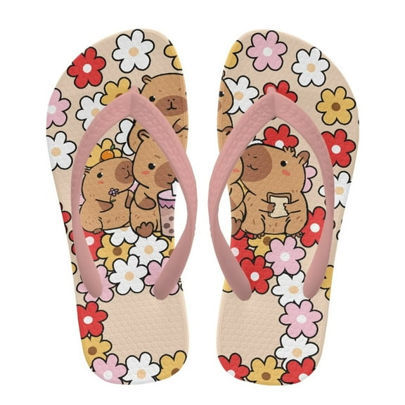 FUIALDOLG Boys Girls Open-Toe Sandals Cartoon Capybara Floral Print Summer Beach Water Slides Sandals(Toddler/Little Kid) Size 12.5