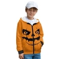 thumbnail image 1 of FUIALDOLG Boys Sweatshirt Hoodie Orange Halloween Pumpkin Print Zip Up Jacket with Pocket Winter Outwear Jacket for Girls Hooded Long Sleeve Tops, Size M, 1 of 7