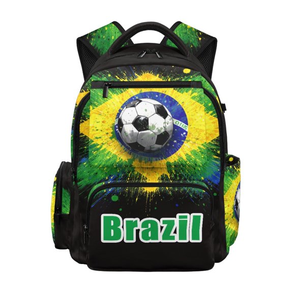 FUIALDOLG Brazil Soccer Flag Pattern Waterproof School Bag for Back to School Primary School, Lightweight Breathable Polyester Daypack