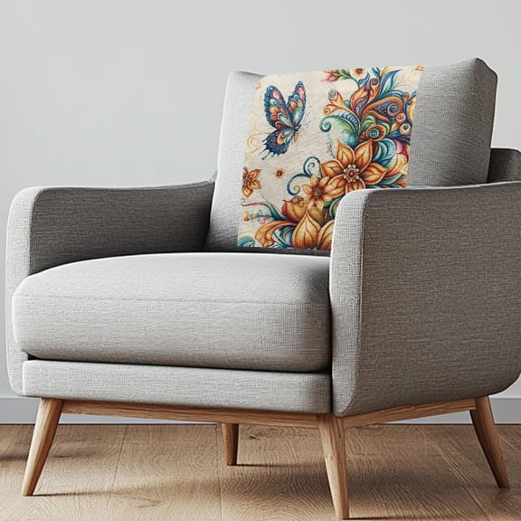 FUIALDOLG Bright Blossom Flower Headrest Cover for Recliner Chair Butterflies Sofa Headrest Covers Non-slip Couch Armrest Slipcovers Soft and Non Slip Furniture Protector