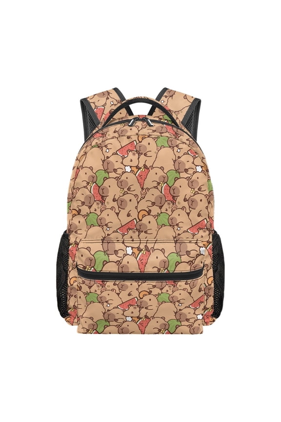 Brown Capybara Print Girls School Backpack 10-12 Years Old 17 Inch Bookbag for Elementary Middle School Back Packs Schoolbag Cute Cartoon Childbag
