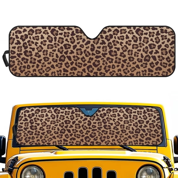 FUIALDOLG Brown Cheeth Print Universal Windshield Sun Shade for Car Truck Off-road Vehicle, Foldable Front Window Sun Shield Visor Automotive Window Sunshades