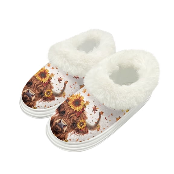 FUIALDOLG Brown Highland Cattle Print Women's House Slippers Platform Thick Sole Slippers Memory Foam Bedroom Shoes, Gifts for Women, Size 9-10