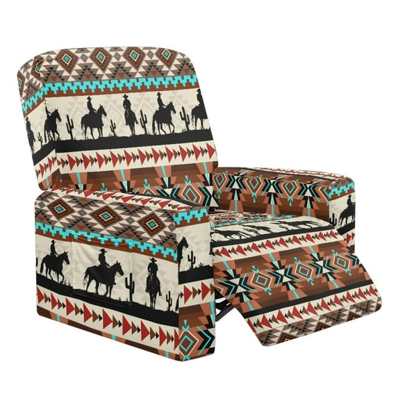 FUIALDOLG Brown Southwest Aztec Universal Fit Stretch Recliner Covers Home Decor 4-Pcs Stay in Place Elastic Edges with Side Storage Pocket Machine Washable Sofa Protector