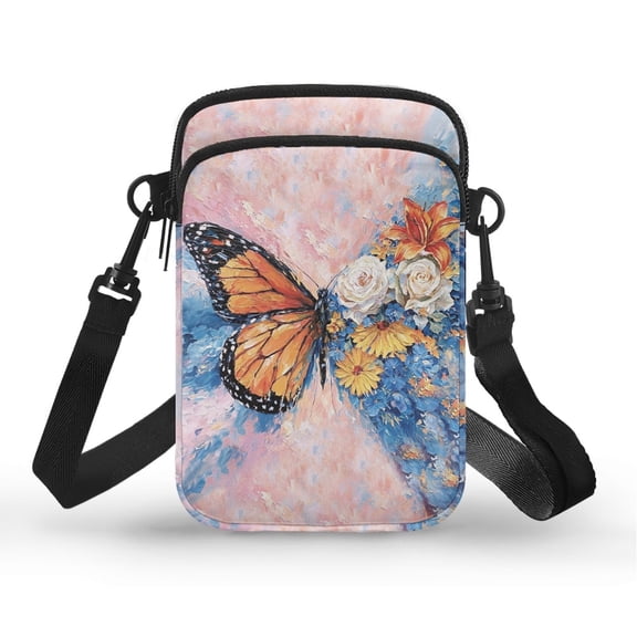 FUIALDOLG Butterfly Floral Pattern Crossbody Bag, Portable Adjustable Shoulder Strap Cell Phone Purse for Work Travel