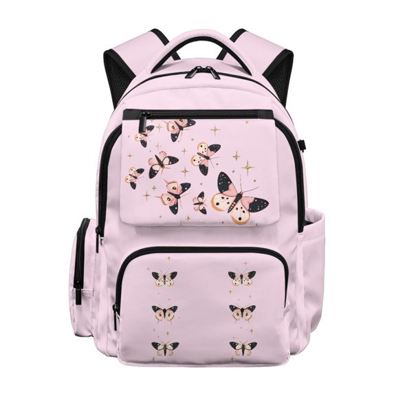 FUIALDOLG Butterfly Sparkle Large Capacity School Bags for Back to School Travel, Padded Shoulder Straps Multi-Pocket 600D Polyester School Bookbags