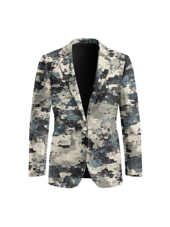 Camo Polyester Men's Suit with Lightweight, Tailored Pockets Blazer for Prom