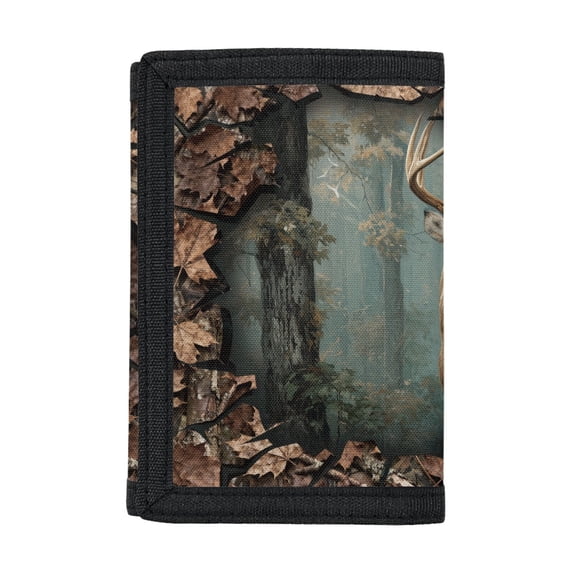 FUIALDOLG Camouflage Deer Trifold Card Wallet, Elastic Polyester Soft Slim Toddler Wallet for Children Daily Use and Outdoor Travel