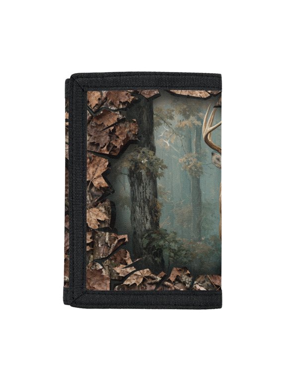Camouflage Deer Trifold Card Wallet, Elastic Polyester Soft Slim Toddler Wallet for Children Daily Use and Outdoor Travel