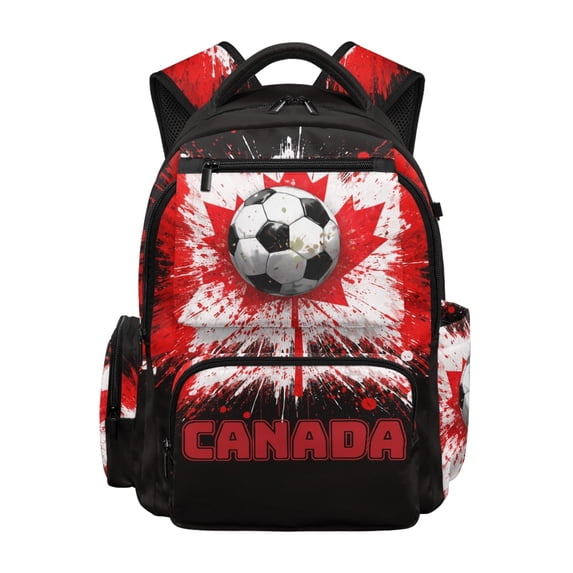 FUIALDOLG Canada Soccer Splash Pattern Kids School Backpack with Multi Pocket, Multi-Pocket Lightweight 17 Inch School Bag for Elementary Travel