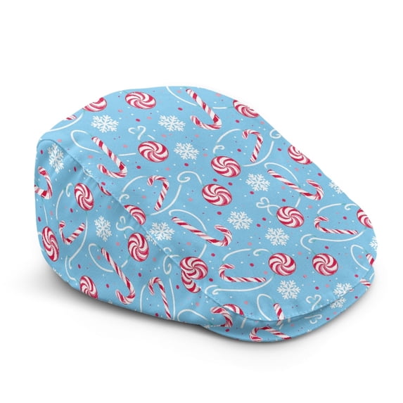FUIALDOLG Candy Cane Snowflake Print Light Beret Hat, Retro Adjustable Strap Polyester Newsboy Hat for Summer Golf Outdoor