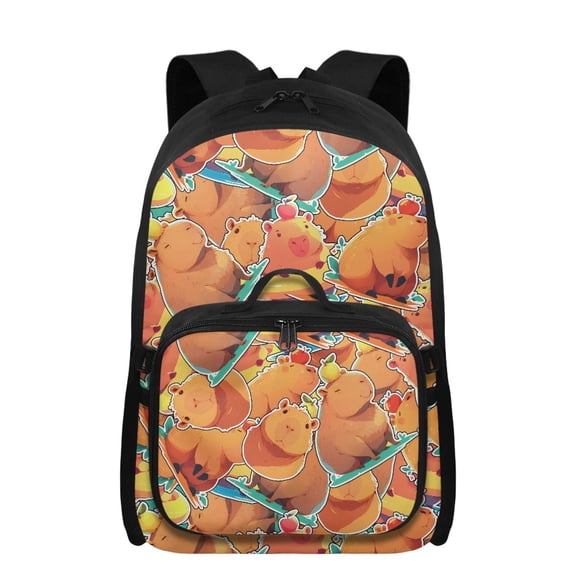 FUIALDOLG Capybara 17 Inch Backpack for Boys 8-12 Cool Large Capacity Bookbag with Adjustable Strap Detachable Lunch Bag 2 in 1 Travel Rucksack for Daily Use