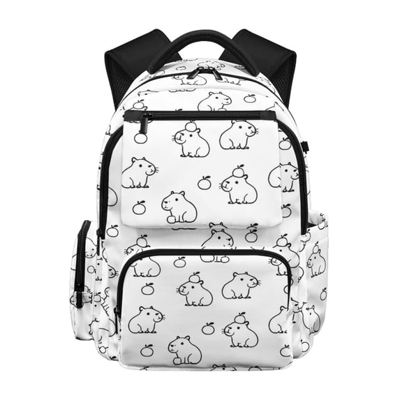 FUIALDOLG Capybara Apple Design Multi Pockets School Bookbag with Breathable Multi-Pocket School Bag, Large Capacity 17 Inch Kids Backpacks for Short-Distance Travel Daily Travel