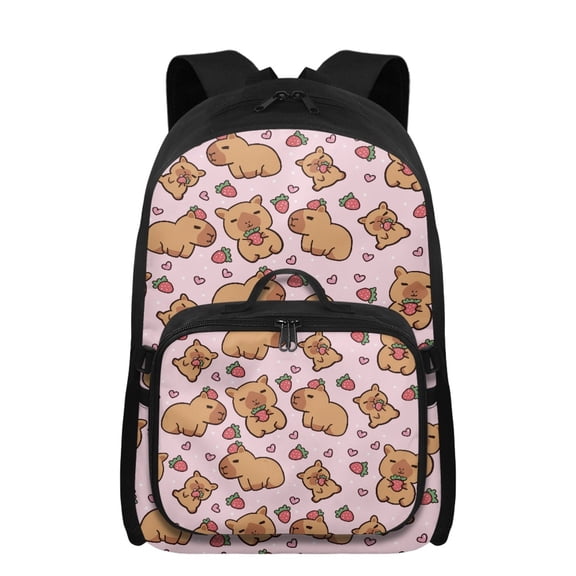 FUIALDOLG Capybara Heart Cute Backpack for Girls Durable Backpack with Matching Lunch Box for Girls 8-10 17 Inch Spacious Daypack Travel Outdoor Activities