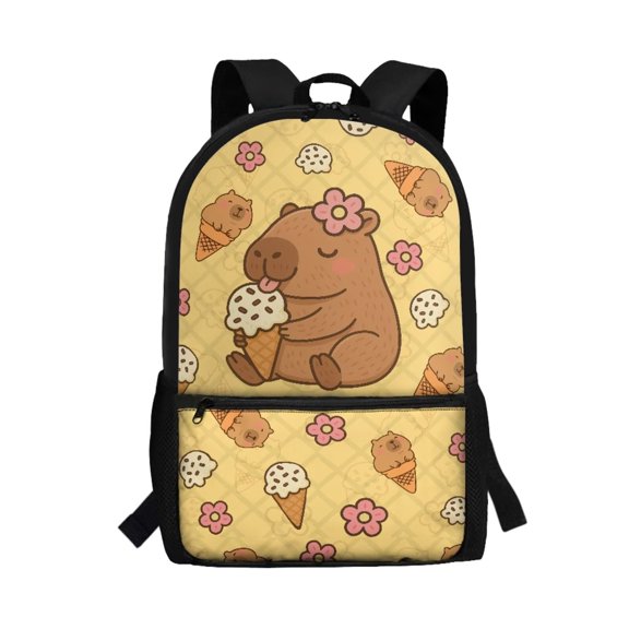 FUIALDOLG Capybara and Icecream School Bag for Boys Girls 17 Inch Preschool Bookbag Adjustable Strap Shoulder Ruckpack for Adult Kids, Lightweight Camping Ruckpack with Shoulder Strap