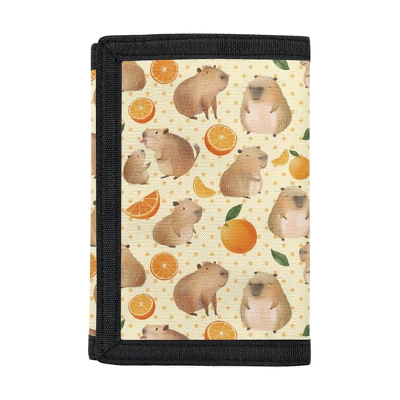 FUIALDOLG Capybara Orange Trifold Card Wallet, Stretch Polyester Foldable Lightweight Wallet for Kids Teens Daily Travel Sports