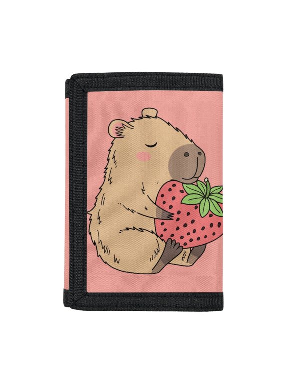 Capybara Strawberry Waterproof Trifold Card Wallet, Elastic Polyester Teen Wallet Easy to Access Coin Storage for Daily Shopping Travel