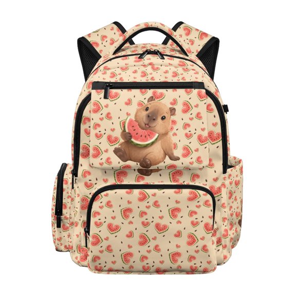 FUIALDOLG Capybara Watermelon 17 Inch Kids Backpacks, Lightweight Multi Pocket Book Bag for Travel Back to School Middle School Outdoor Camping