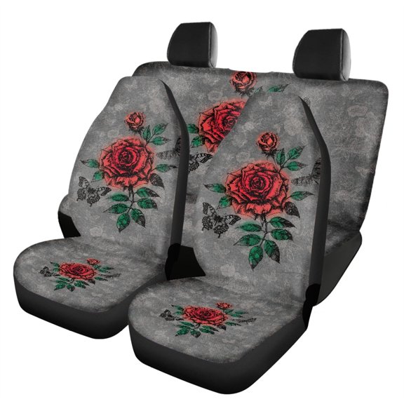 FUIALDOLG Car Seat Covers Auto Accessories Polyester, Compatible with Vans Seats SUV Seats, for Truck Cars, Butterfly Rose Pattern