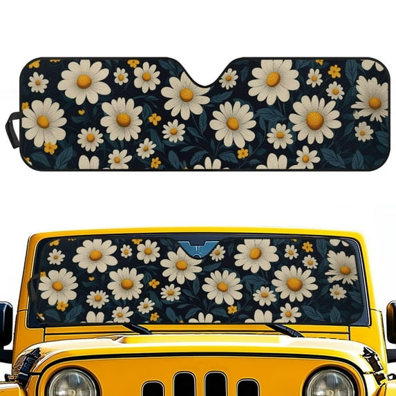 FUIALDOLG Car Windshield Sun Shade White Daisy Windshield Cover Automotive Interior Protection Front Window Sun Visor Protector Blocks UV Rays Keep Your Vehicle Cool