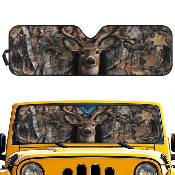 FUIALDOLG Car Windshield Sunshade Hunting Buck Deer, Blocks Sun Visor Protector Foldable Sun Shield Keep Your Vehicle Cool, Fits Windshields of Car Off-road Vehicle