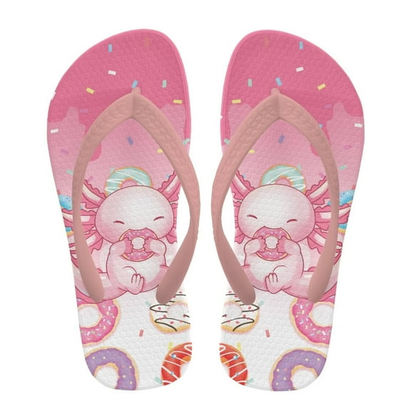 FUIALDOLG Cartoon Axolotl&Donut Print Flip Flop Sandal Water Shoes - Beach Slides Slip-on Quick Dry Thong FlipFlops Sandals for Boys (11-12 Little Kids) Size 10