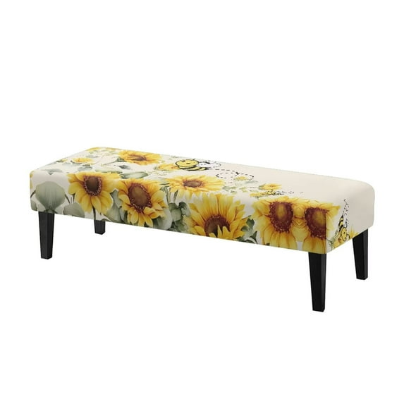 FUIALDOLG Cartoon Bee Sunflower Print Dining Bench Cover Anti-Dust Stretch Bench Cushion Cove with Elastic Edge Home Decor Rectangle Seat Protector for Bedroom, Kitchen