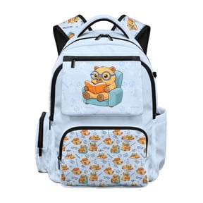 FUIALDOLG Cartoon Book-Loving Capybara with Science Themed Pattern School Bag with Large Capacity Breathable School Backpack, Padded 17 Inch Kids Backpack for Travel Primary School Casual